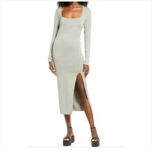 Open Edit  Slit Midi Sweater Dress in Green Halo - Sz S